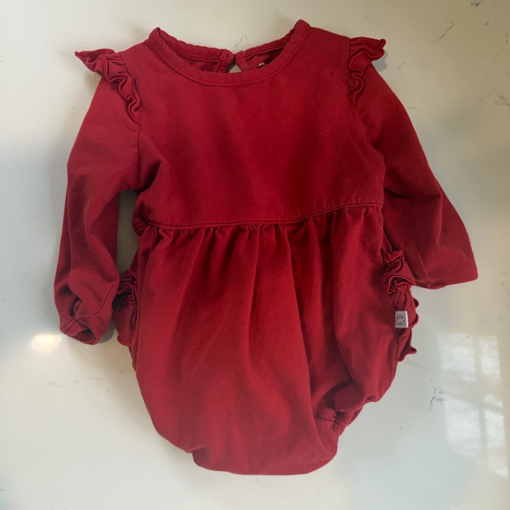 Red Ruffle Bubble Long-Sleeve Baby Romper